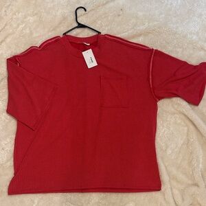 Chic Red Women's Ribbed Tunic Top